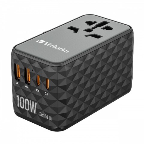 Verbatim Adapter podróżny UTA-06 32121 ładowarka GaN PD 100W, QC 4+, 2x USB-C, 2x USB-A, 180 krajów