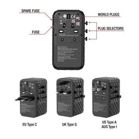 Verbatim Adapter podróżny UTA-06 32121 ładowarka GaN PD 100W, QC 4+, 2x USB-C, 2x USB-A, 180 krajów