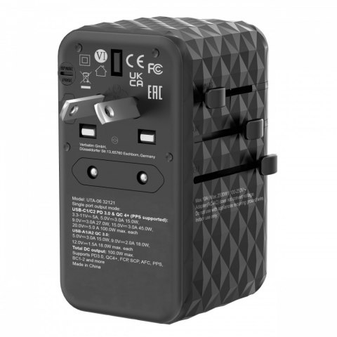 Verbatim Adapter podróżny UTA-06 32121 ładowarka GaN PD 100W, QC 4+, 2x USB-C, 2x USB-A, 180 krajów