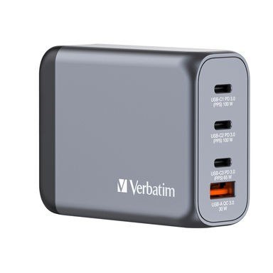 Verbatim Ładowarka GNC-100 32202 GaN 100W, 3xUSB-C,1x USB-A, QC 3.0, PD 3.0 UE / UK Verbatim Ładowarka GNC-100 32202 GaN 100W, 3xUSB-C,1x USB-A, QC 3.0, PD 3.0 UE / UK