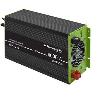 Qoltec Przetwornica solarna 3w1 z funkcją ładowania AC | MPPT | UPS | ATS | 3000W | 6000W | 12V na 230V | Czysty Sinus