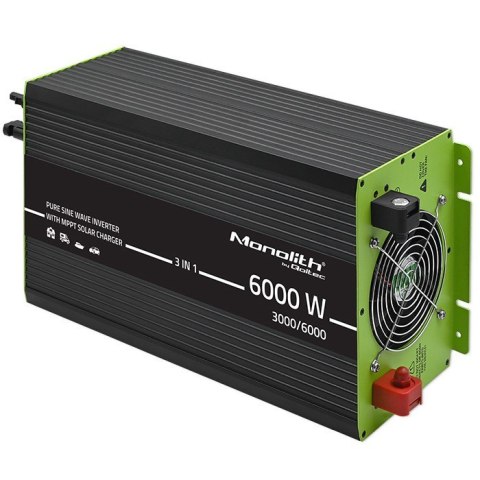 Qoltec Przetwornica solarna 3w1 z funkcją ładowania AC | MPPT | UPS | ATS | 3000W | 6000W | 12V na 230V | Czysty Sinus