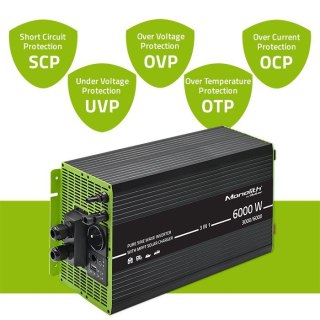 Qoltec Przetwornica solarna 3w1 z funkcją ładowania AC | MPPT | UPS | ATS | 3000W | 6000W | 12V na 230V | Czysty Sinus