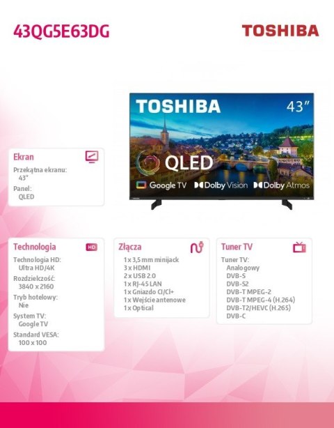 Toshiba Telewizor QLED 43 cale 43QG5E63DG