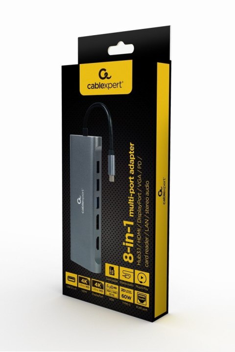 Gembird Hub USB-C HDMI DP VGA 4xUSB 3.1 USB-C PD audio card reader GbE Gembird Hub USB-C HDMI DP VGA 4xUSB 3.1 USB-C PD audio card reader GbE