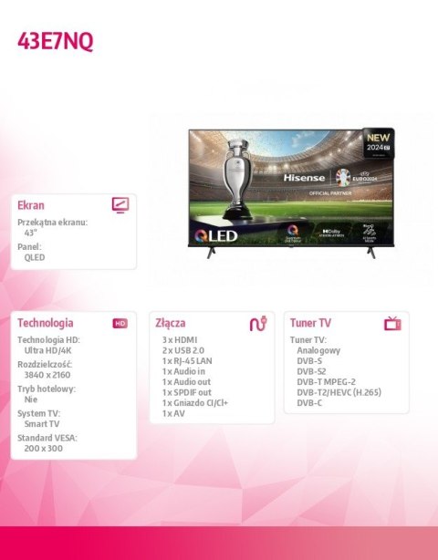 Hisense Telewizor QLED 43 cale 43E7NQ