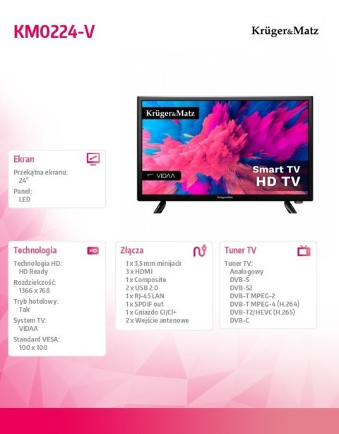 Kruger & Matz Telewizor 24 cale Smart VIDAA DVB-T2