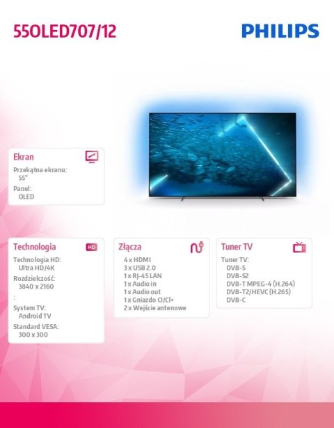 Philips Telewizor 55 cala OLED 55OLED707/12 AND. AMBI. Philips Telewizor 55 cala OLED 55OLED707/12 AND. AMBI.
