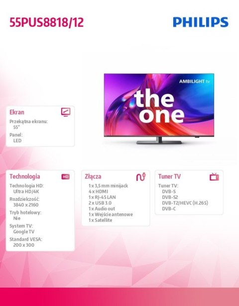 Philips Telewizor 55 cali LED 55PUS8818/12
