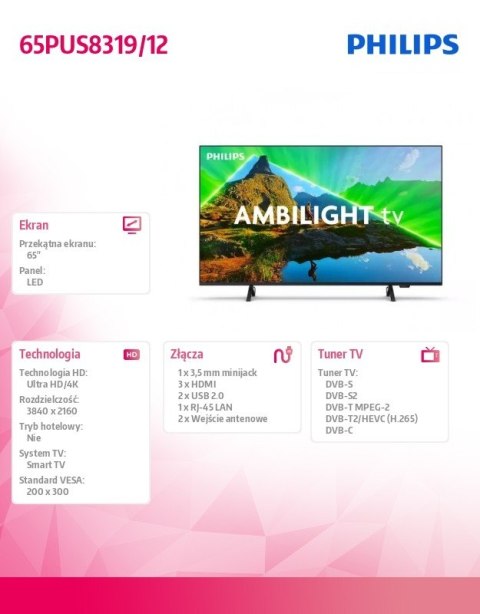 Philips Telewizor 65 cali LED 65PUS8319/12
