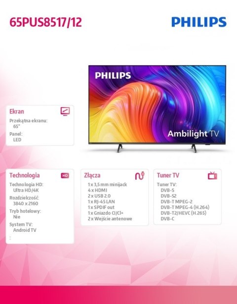 Philips Telewizor 65 cali LED 65PUS8517/12 Android Ambilight
