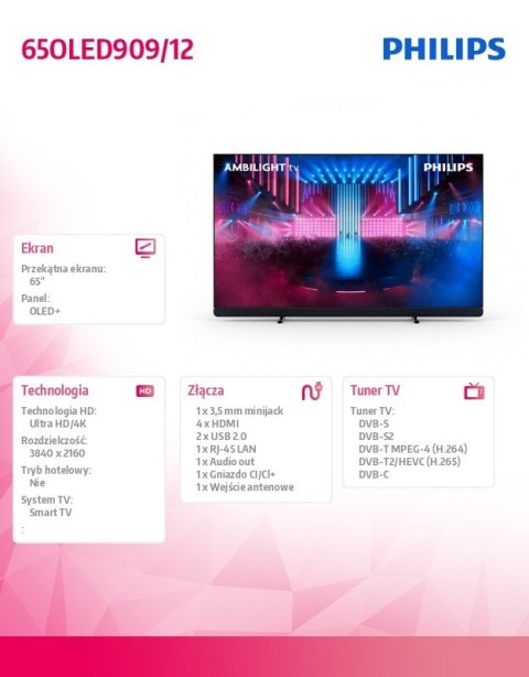 Philips Telewizor 65 cali OLED 65OLED909/12 Philips Telewizor 65 cali OLED 65OLED909/12