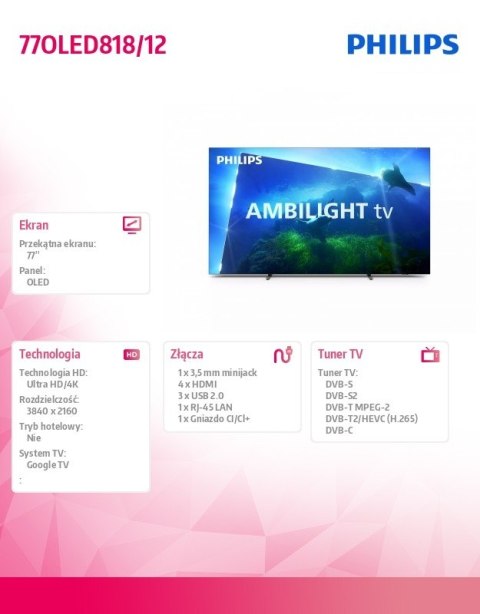Philips Telewizor 77 cali OLED 77OLED818/12