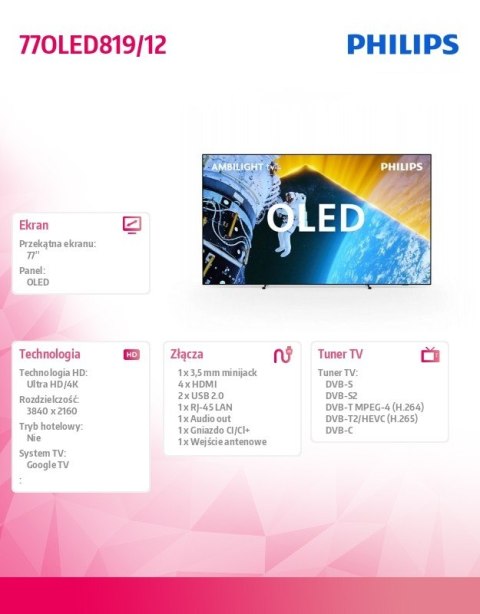 Philips Telewizor 77 cali OLED 77OLED819/12 Philips Telewizor 77 cali OLED 77OLED819/12