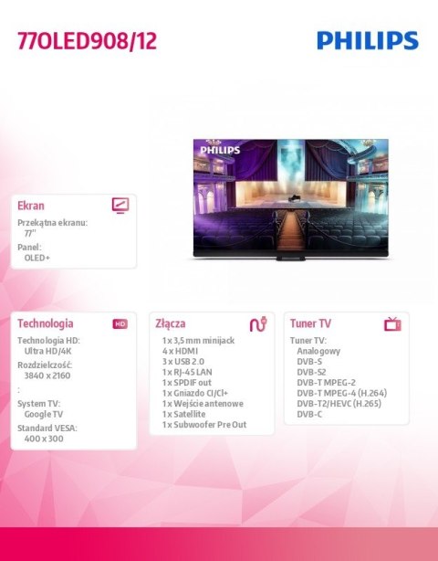 Philips Telewizor 77 cali OLED+ 77OLED908/12 Philips Telewizor 77 cali OLED+ 77OLED908/12