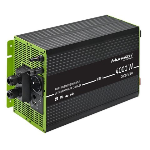 Qoltec Przetwornica solarna 3w1 z funkcją ładowania AC | MPPT | UPS | ATS | 2000W | 4000W | 12V n 230V | Czysty Sinus