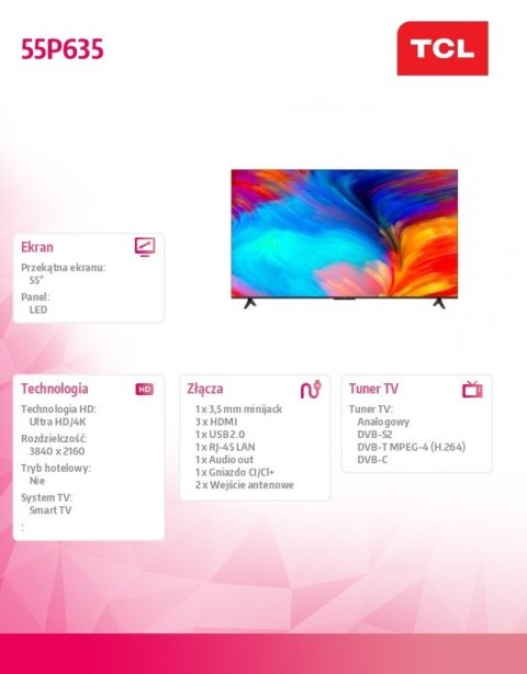 TCL Telewizor LED 55 cali 55P635