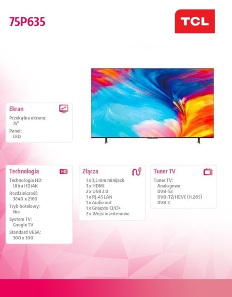 TCL Telewizor LED 75 cali 75P635