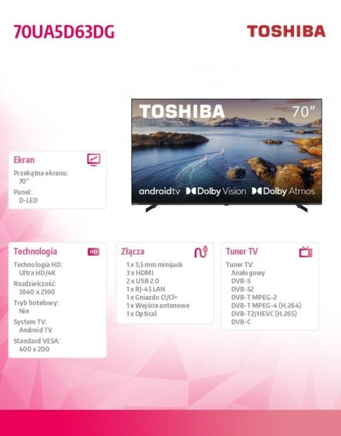 Toshiba Telewizor LED 70 cali 70UA5D63DG