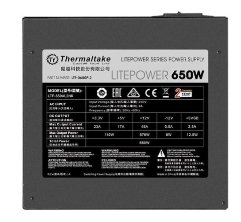Thermaltake Litepower II Black 650W (Active PFC, 2xPEG, 120mm, Single Rail) Thermaltake Litepower II Black 650W (Active PFC, 2xPEG, 120mm, Single Rail)