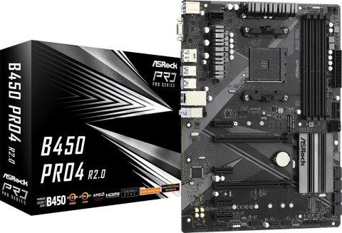 ASRock Płyta główna B450 PRO4 R2.0 AM4 4DDR4 DP/HDMI M.2 USB3.2 ATX ASRock Płyta główna B450 PRO4 R2.0 AM4 4DDR4 DP/HDMI M.2 USB3.2 ATX