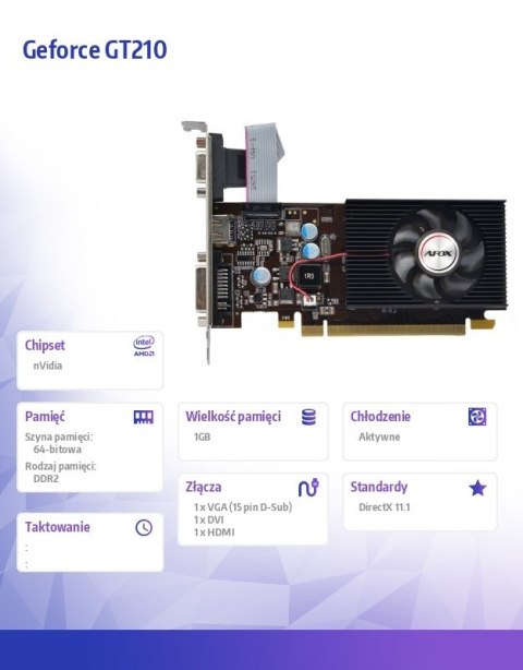 AFOX Karta graficzna - Geforce GT210 1GB DDR2 64Bit DVI HDMI VGA LP Fan V7 AFOX Karta graficzna - Geforce GT210 1GB DDR2 64Bit DVI HDMI VGA LP Fan V7