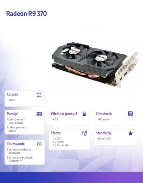 AFOX Karta graficzna - Radeon R9 370 4GB GDDR5 256BIT DVI HDMI DP ATX DUAL H9 AFOX Karta graficzna - Radeon R9 370 4GB GDDR5 256BIT DVI HDMI DP ATX DUAL H9
