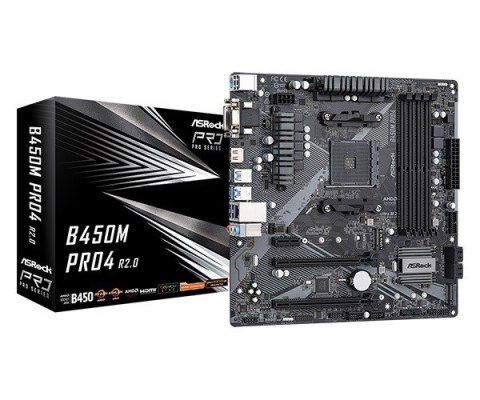 ASRock Płyta główna B450M PRO4 R2.0 AM4 4DDR4 HDMI uATX ASRock Płyta główna B450M PRO4 R2.0 AM4 4DDR4 HDMI uATX