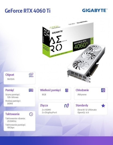 Gigabyte Karta graficzna GeForce RTX 4060 Ti Aero OC 8GB GDDR6X 128bit