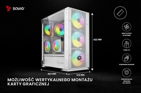 Savio Obudowa komputerowa ARGB Mesh/Glass, Raptor X1 Biała